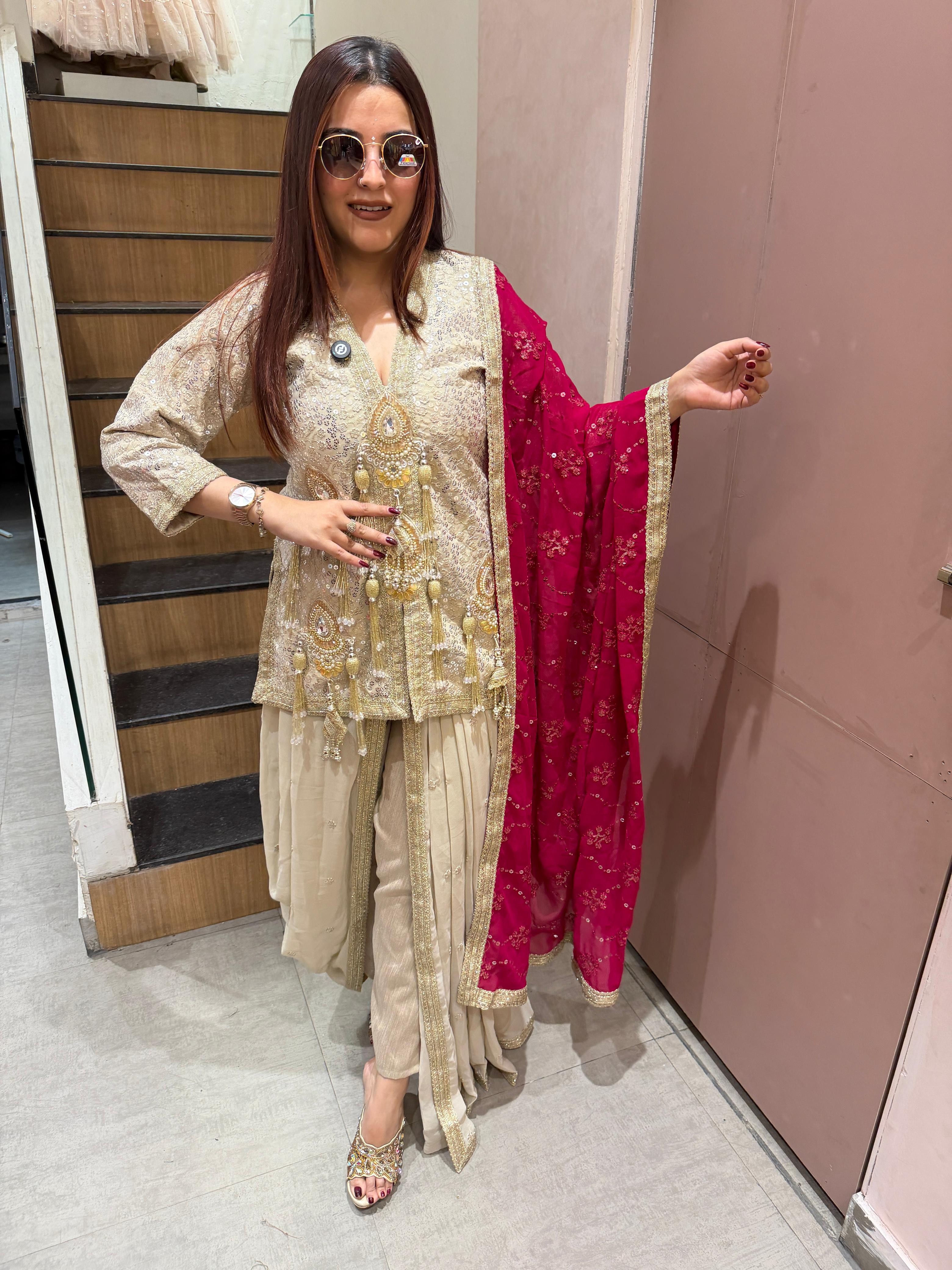 Royal Zari Embellished Dhoti Set with Pink Dupatta