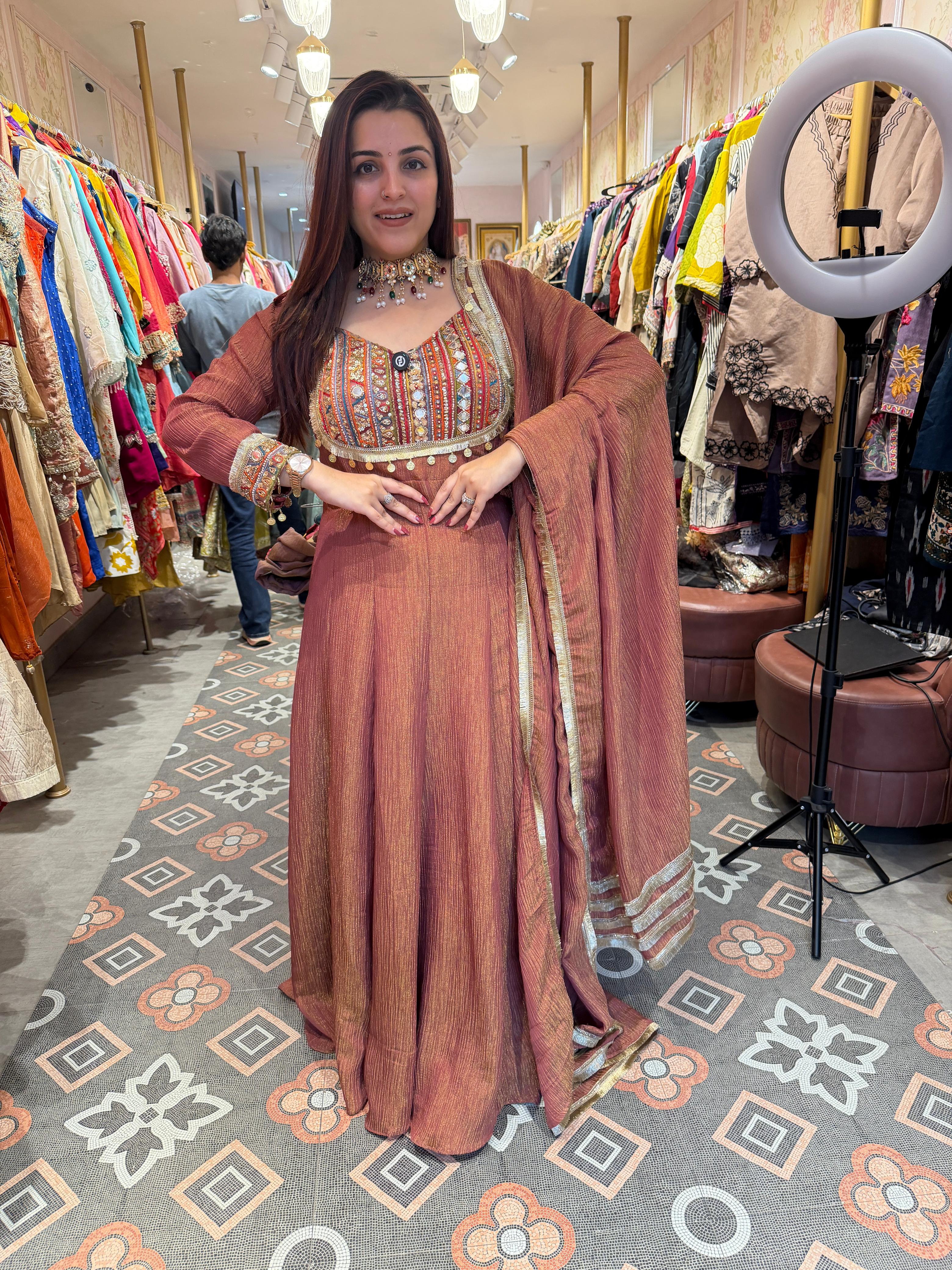 Sunheri embroidery Anarkali Set