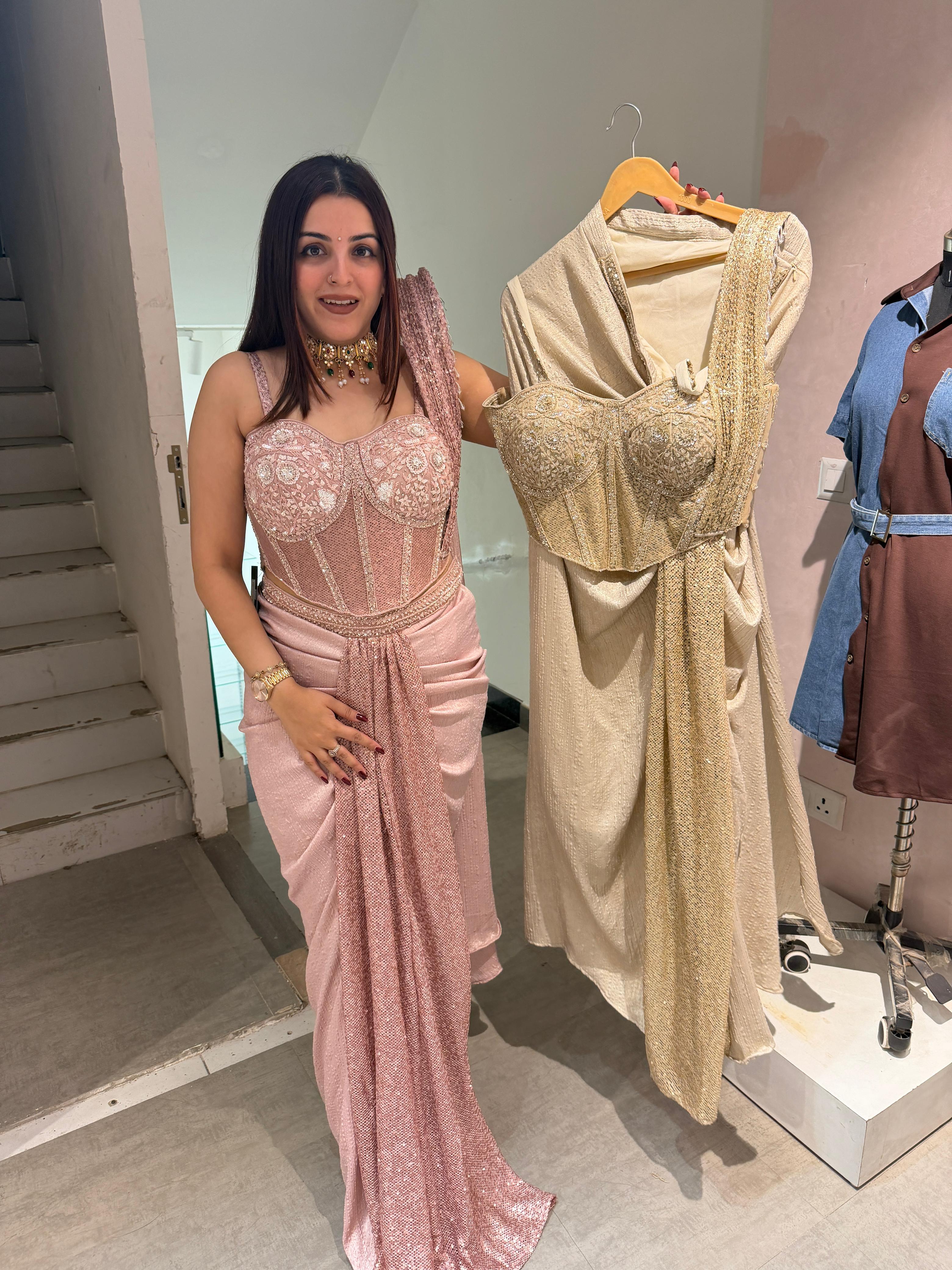 Rose Sequin Cor Indo western set