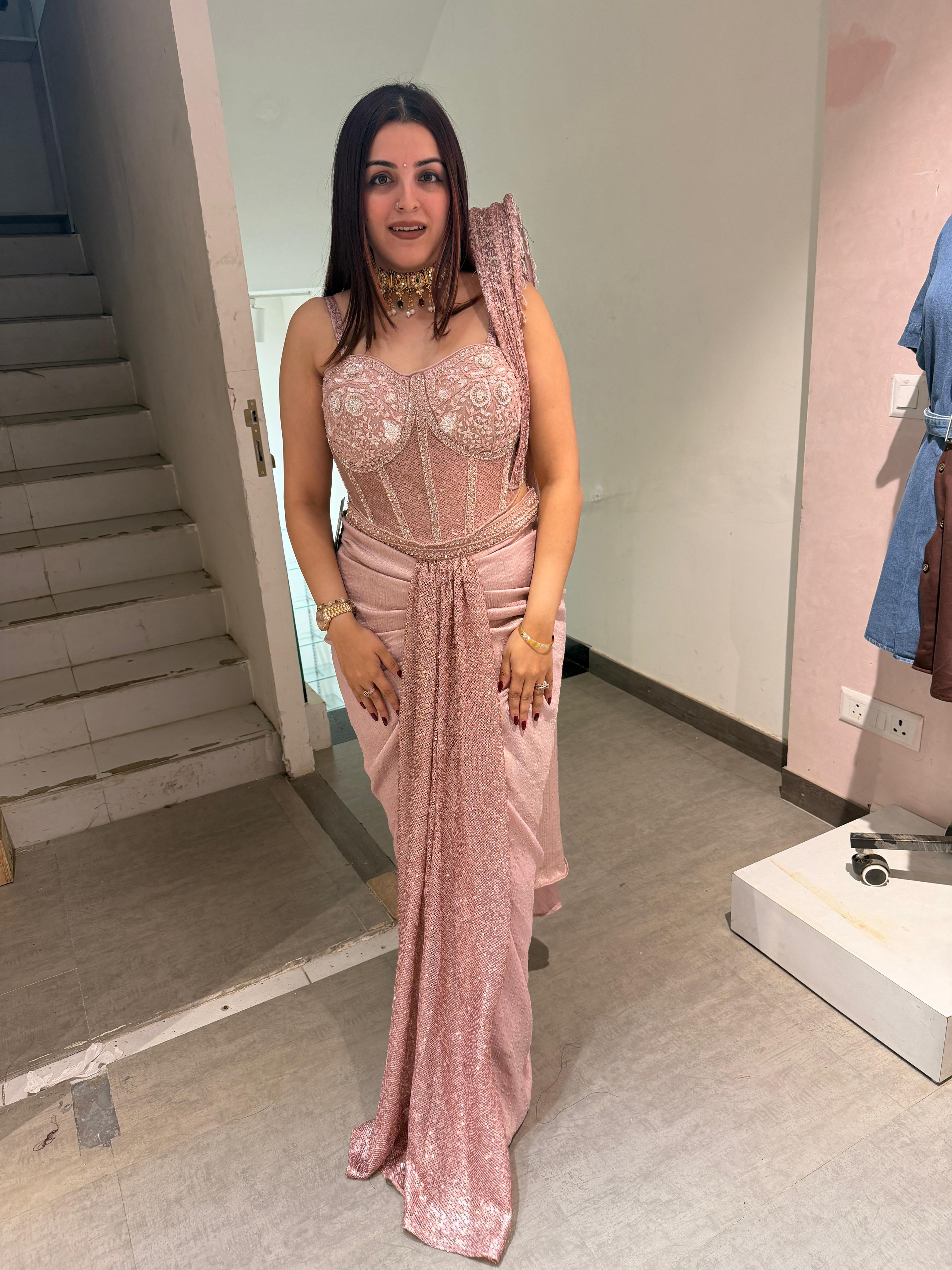 Rose Sequin Cor Indo western set