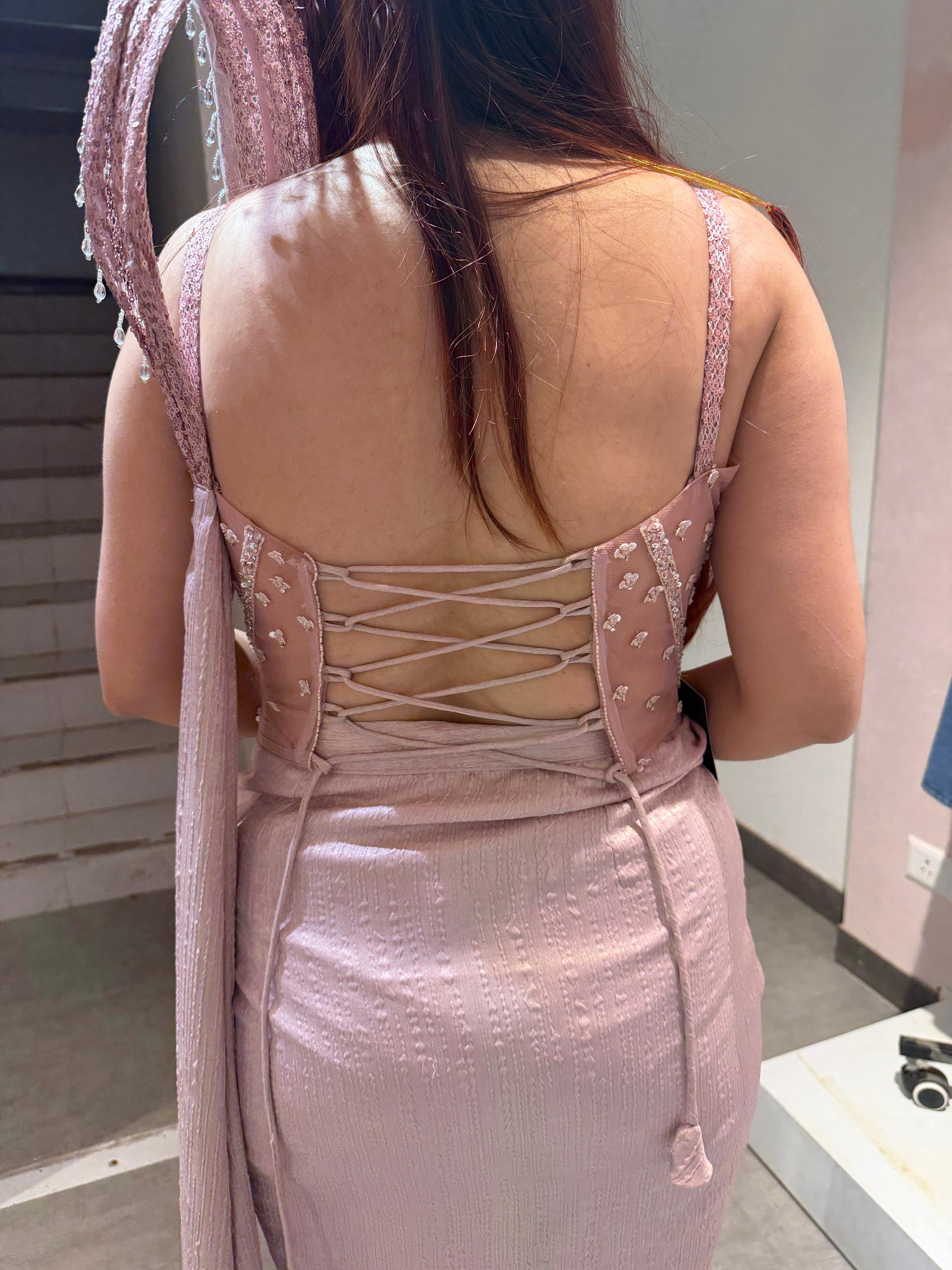 Rose Sequin Cor Indo western set