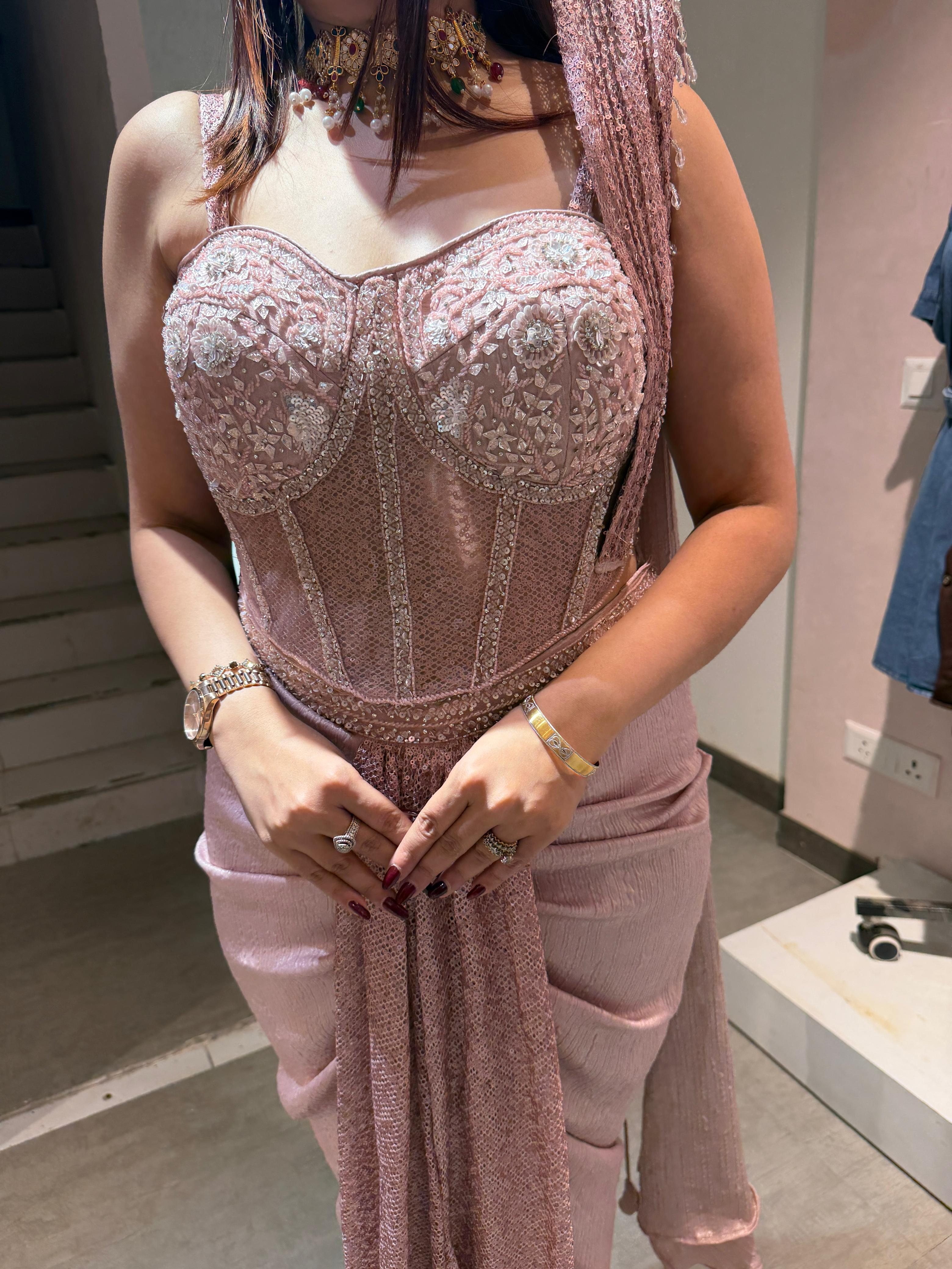 Rose Sequin Cor Indo western set