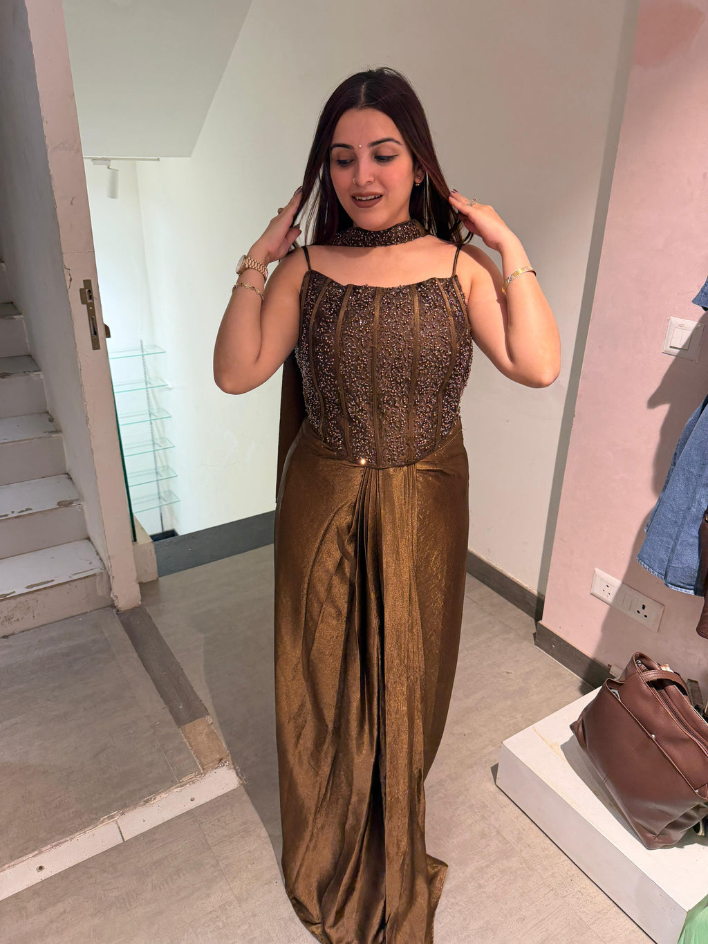 Rey Sequin indo Western set