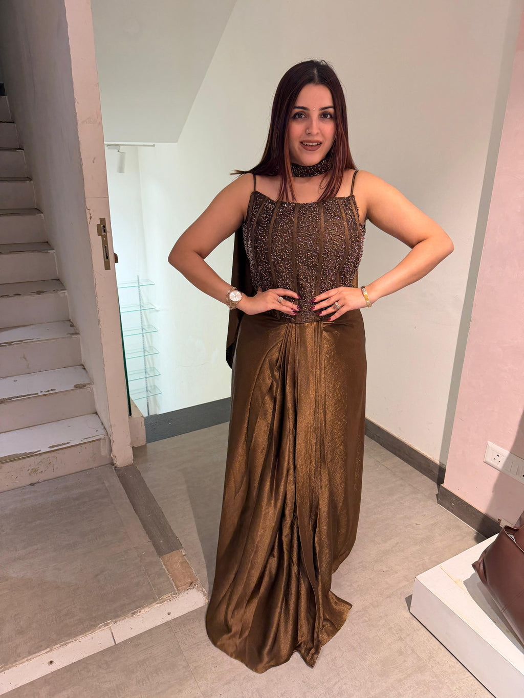 Rey Sequin indo Western set