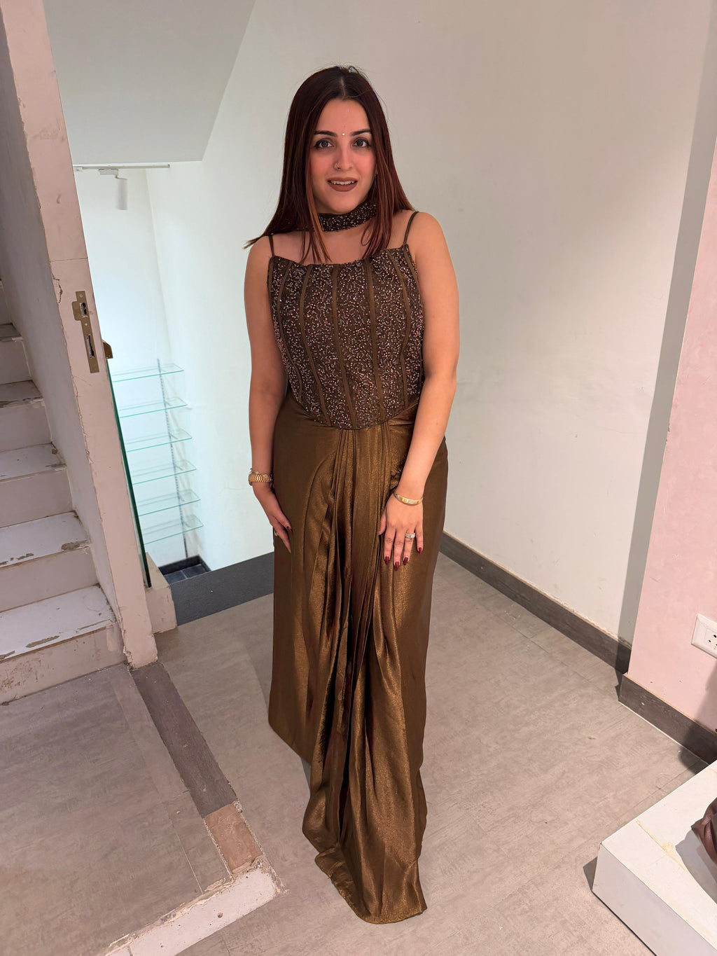 Rey Sequin indo Western set