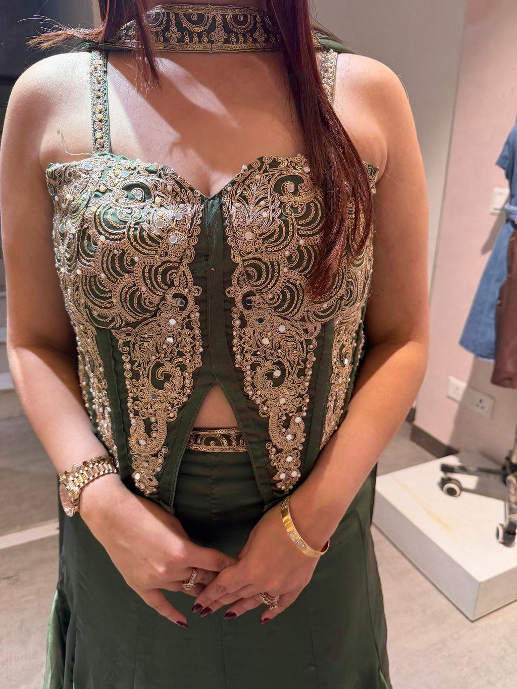 Ema Luxe Embroidered  Skirt Set with choker style duppta