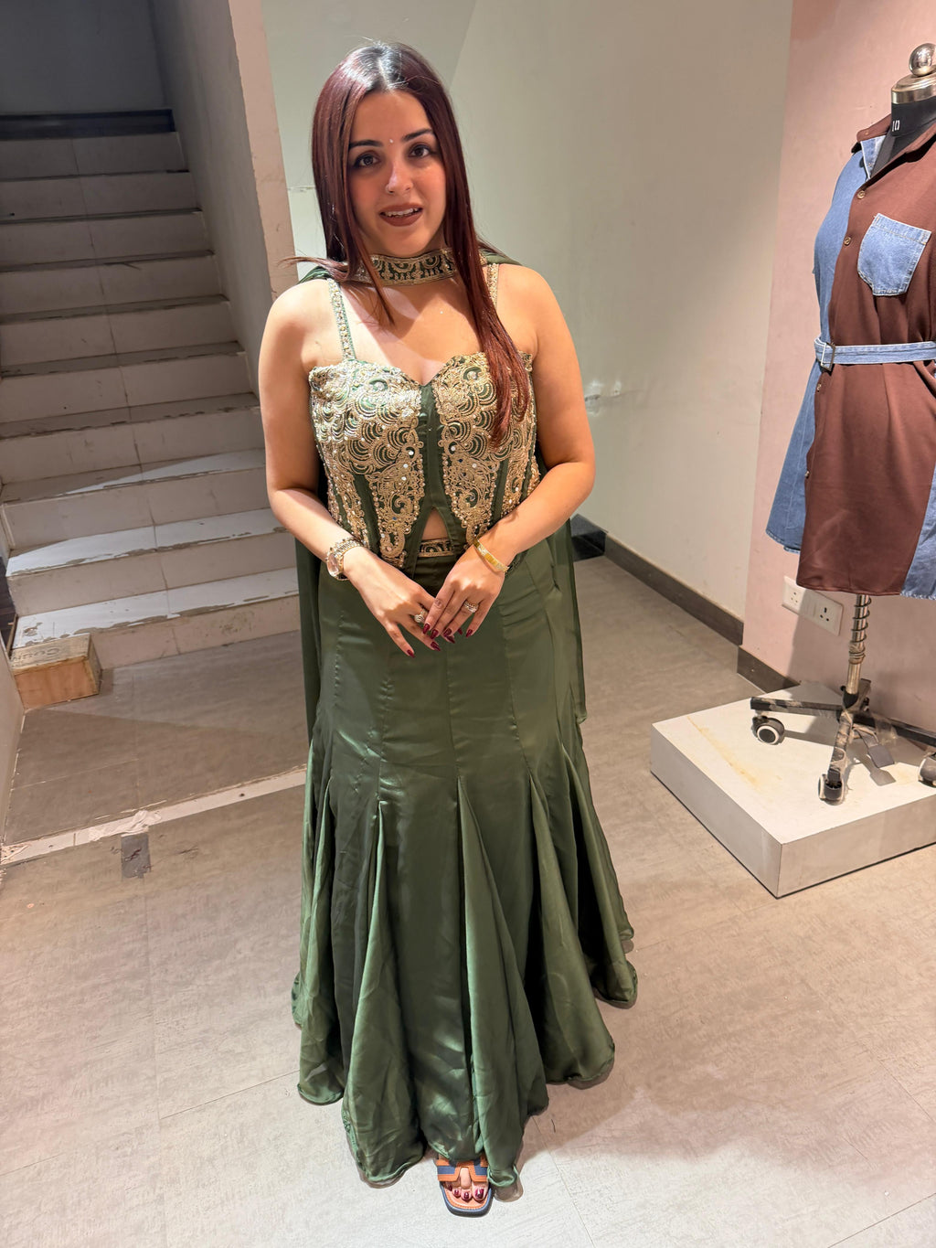 Ema Luxe Embroidered  Skirt Set with choker style duppta