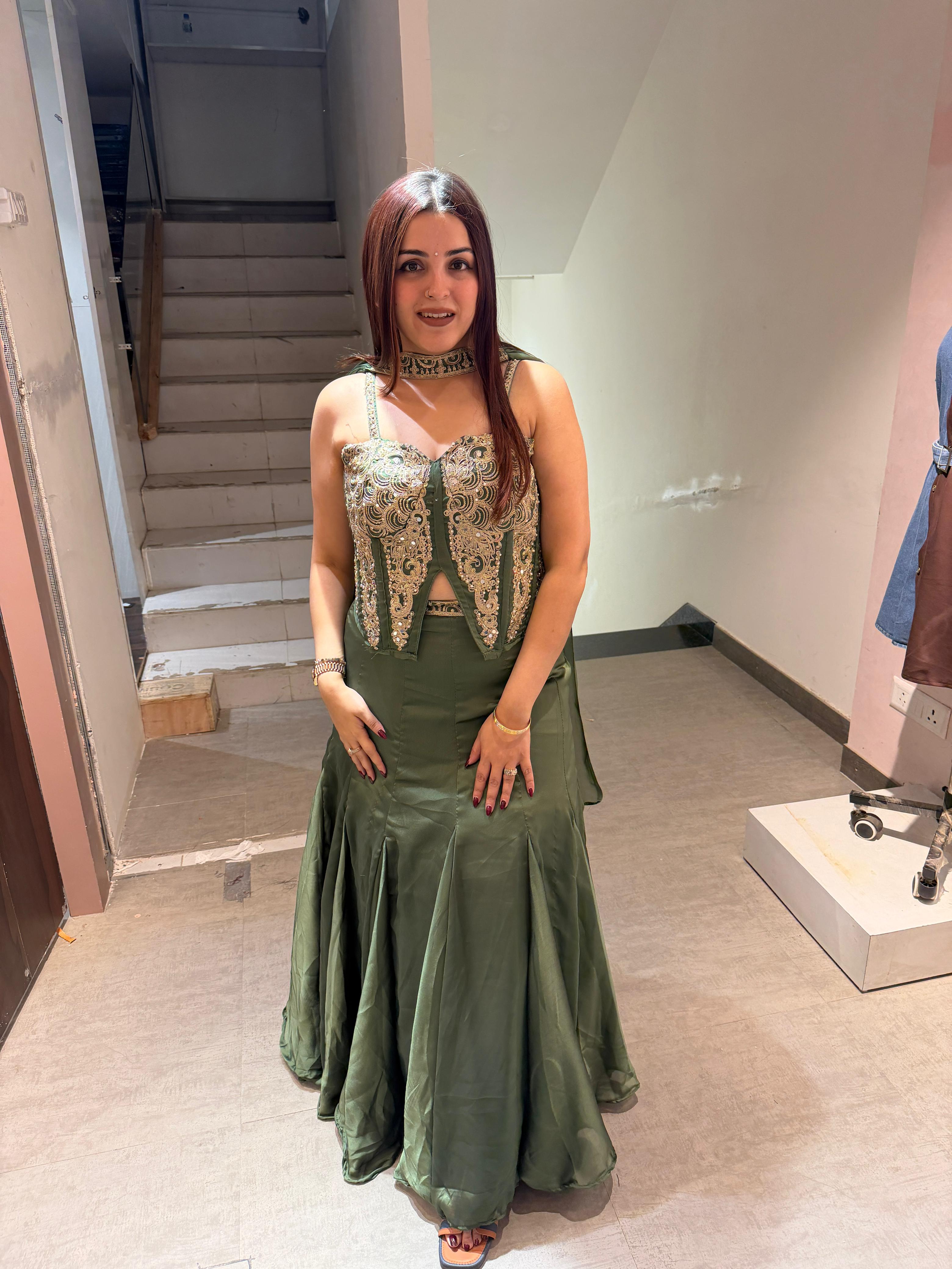 Ema Luxe Embroidered  Skirt Set with choker style duppta