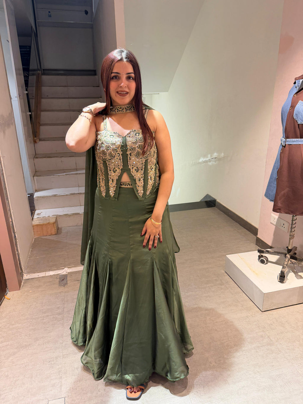 Ema Luxe Embroidered  Skirt Set with choker style duppta