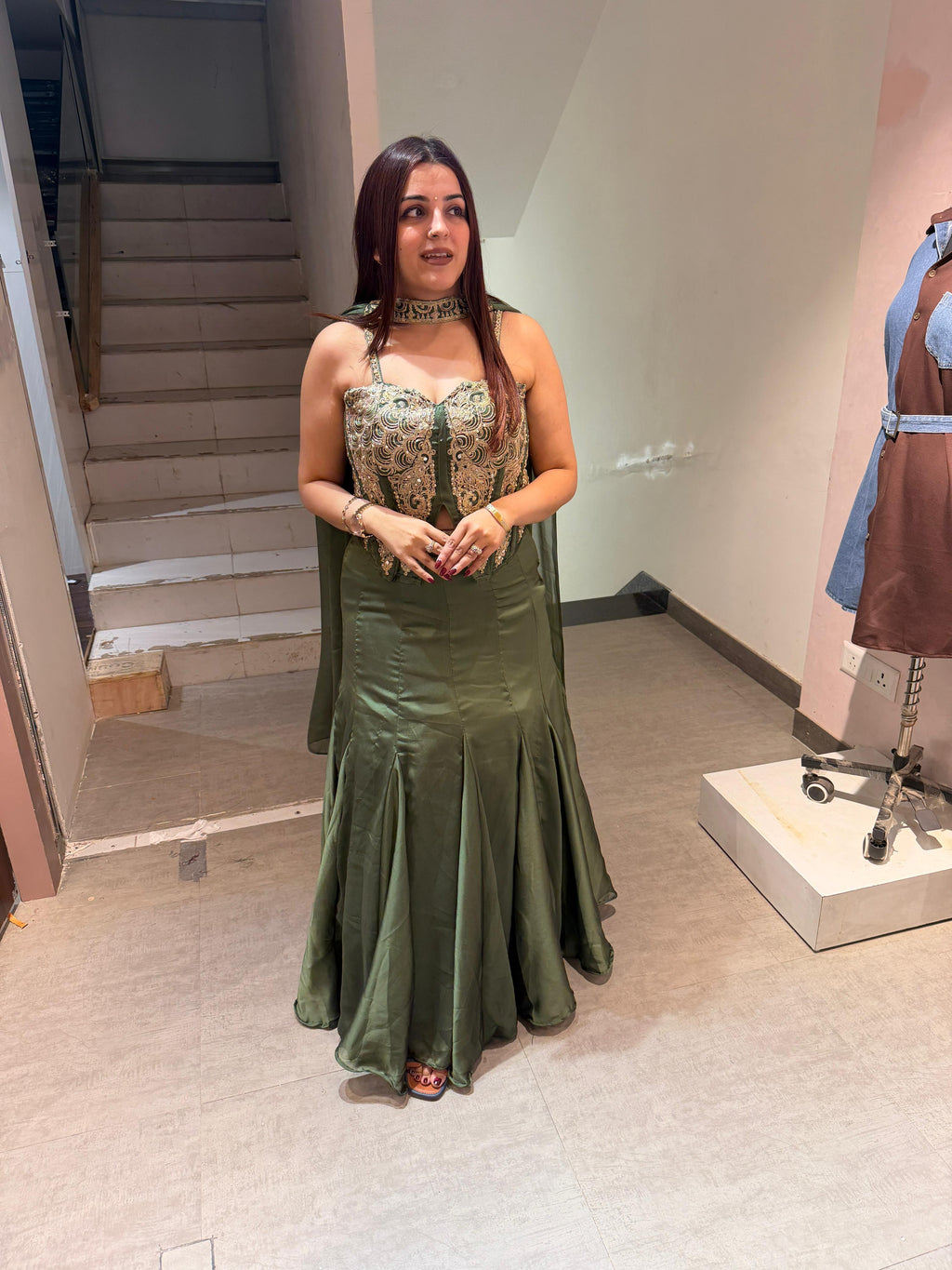 Ema Luxe Embroidered  Skirt Set with choker style duppta