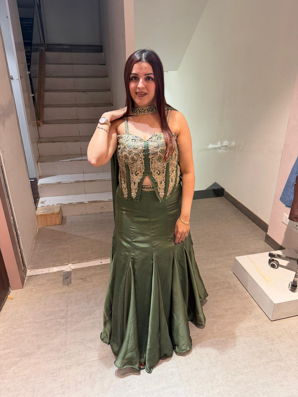 Ema Luxe Embroidered  Skirt Set with choker style duppta