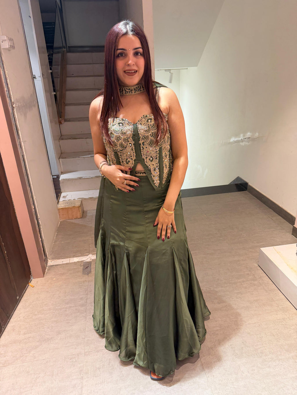 Ema Luxe Embroidered  Skirt Set with choker style duppta