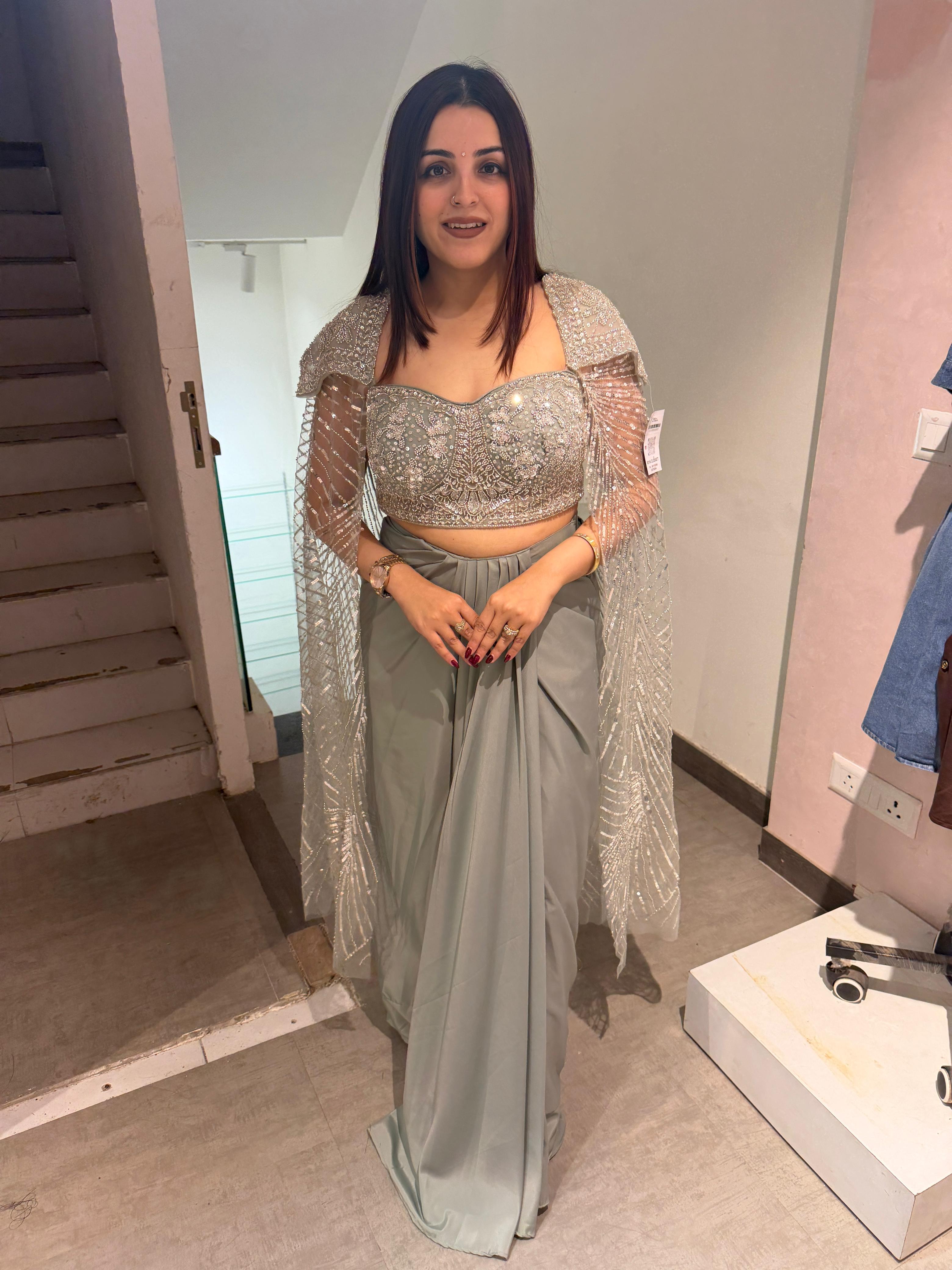 Moonlight Shimmer Embellished Indo western set