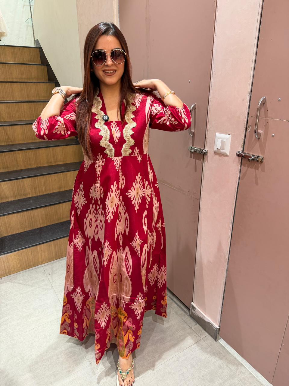 Ruby Ethnic Print Anarkali Dress