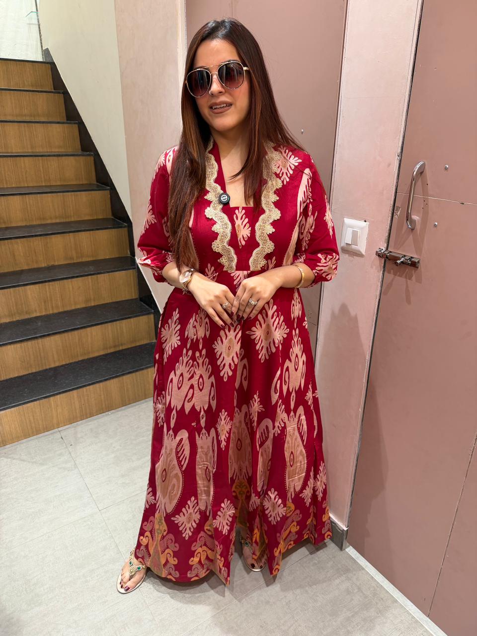 Ruby Ethnic Print Anarkali Dress