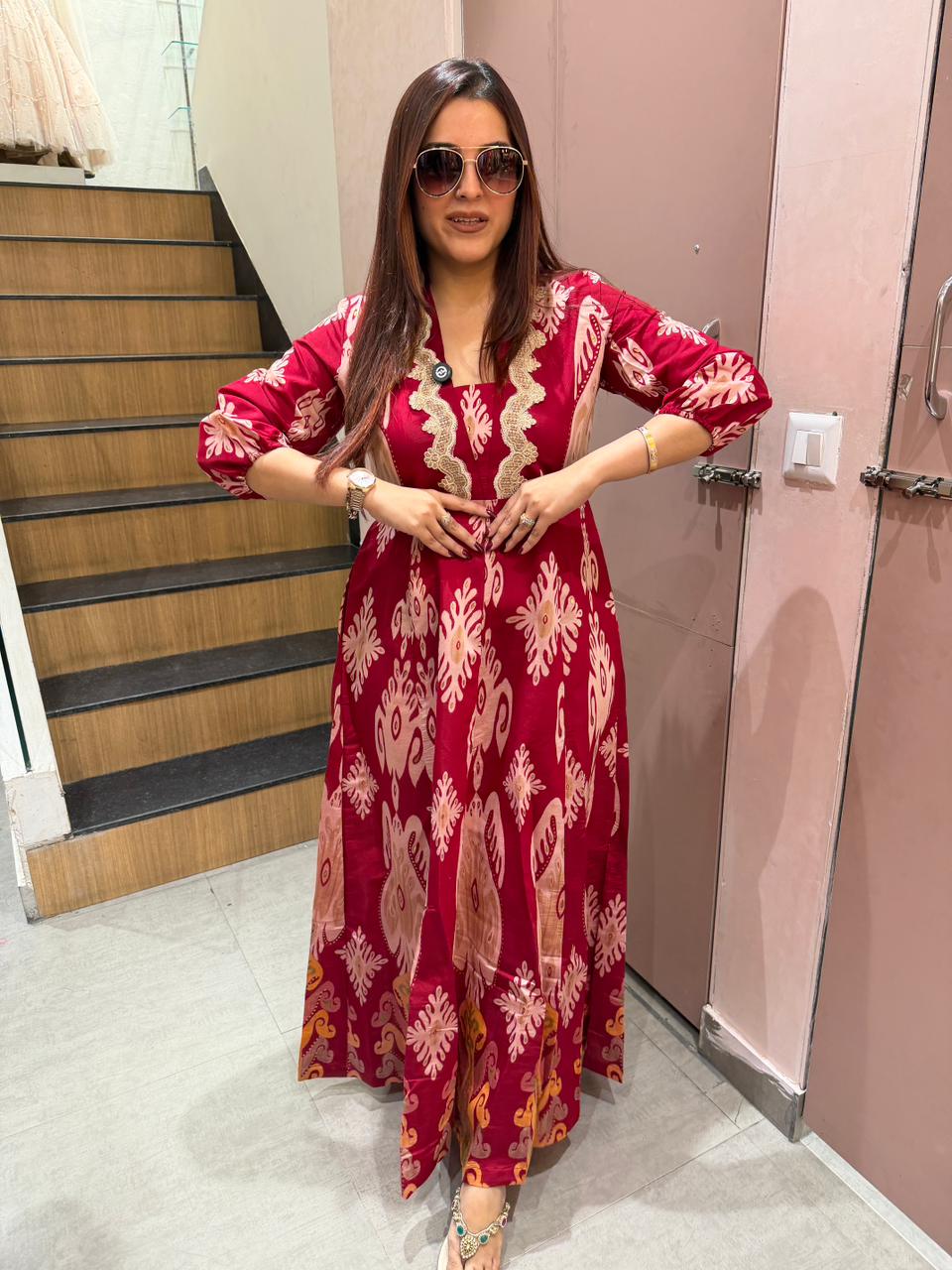 Ruby Ethnic Print Anarkali Dress