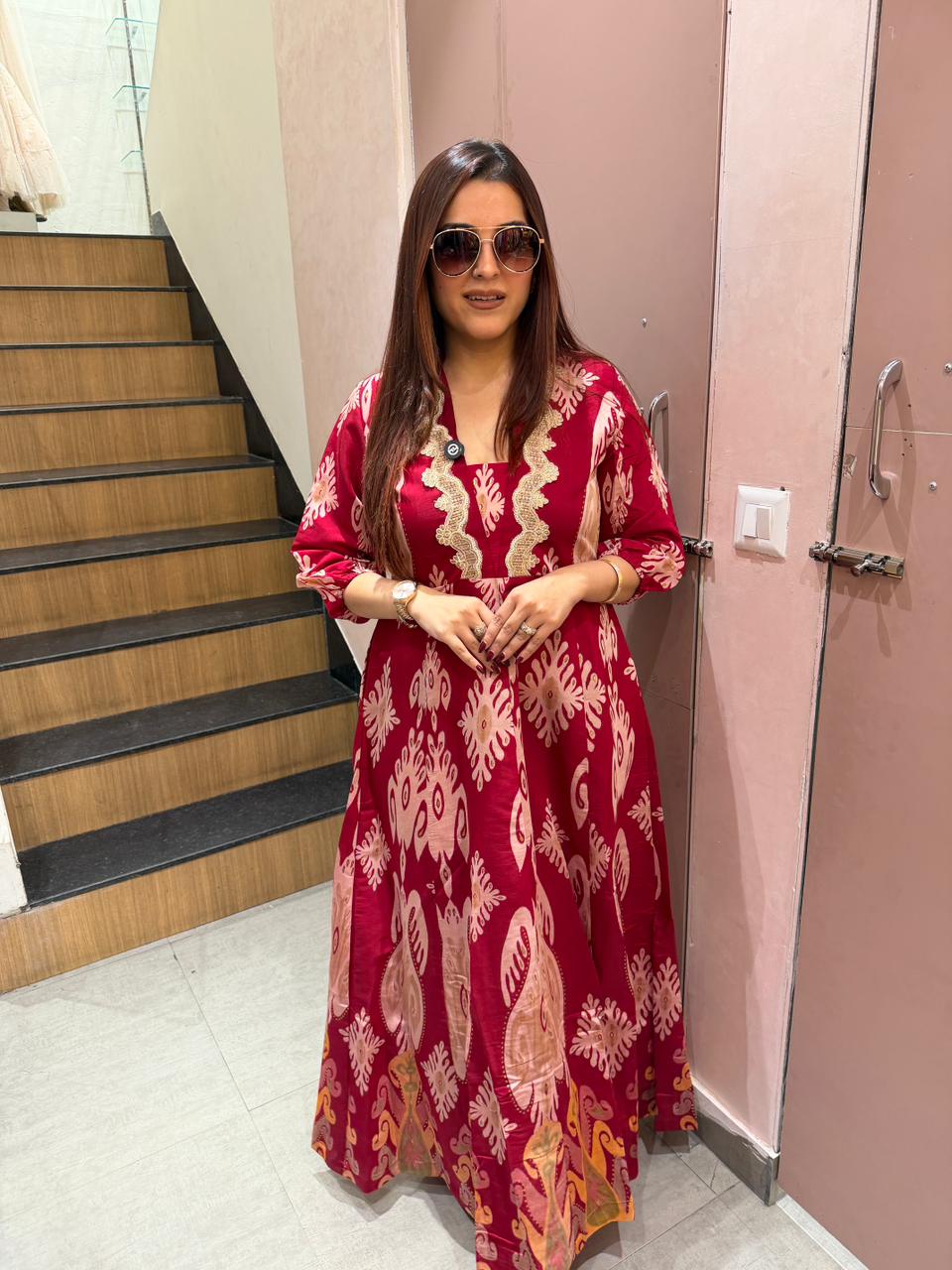 Ruby Ethnic Print Anarkali Dress