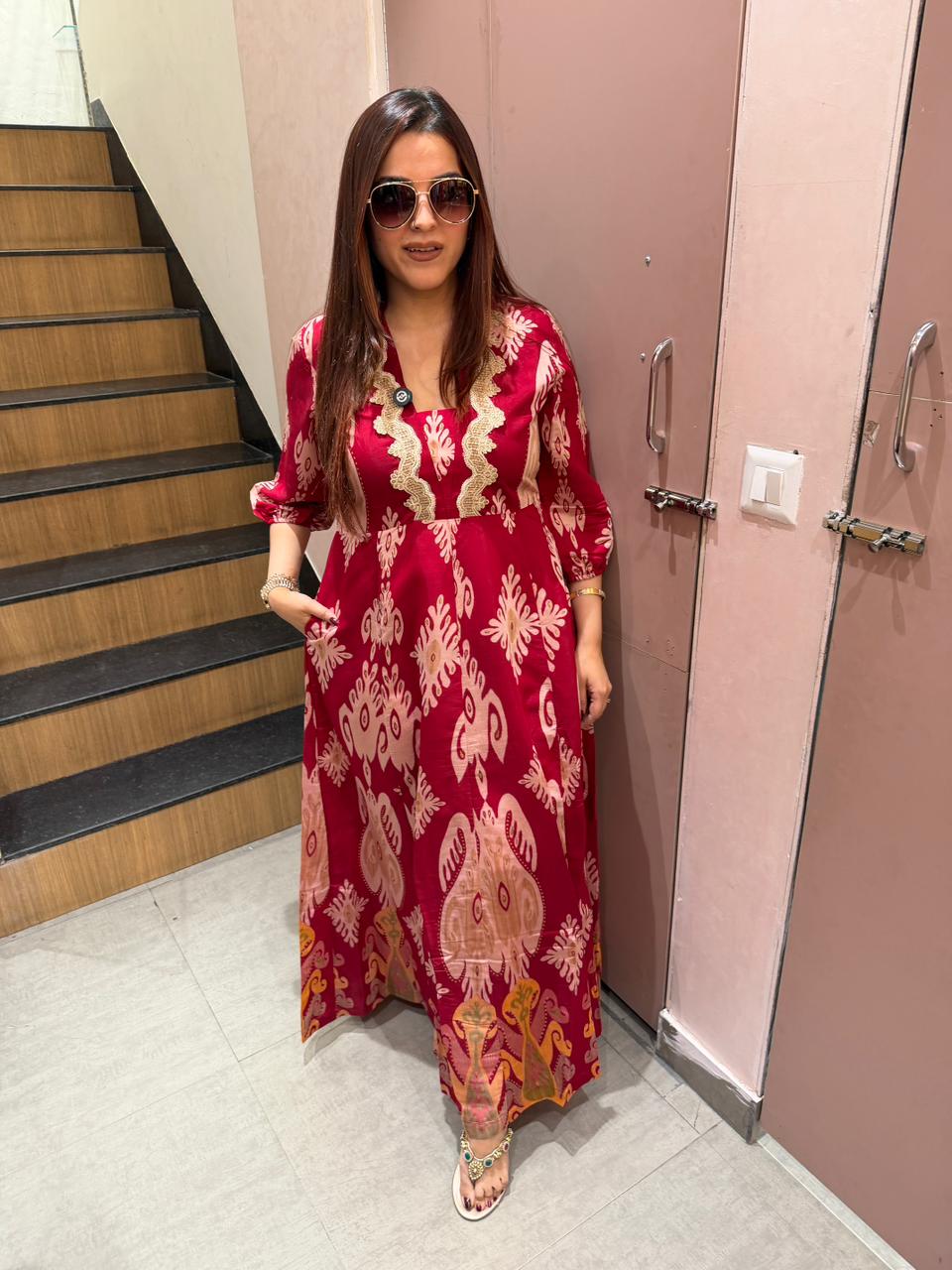 Ruby Ethnic Print Anarkali Dress