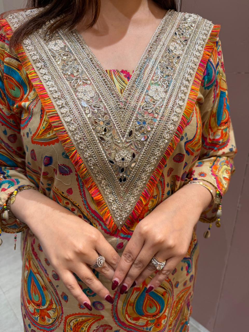 Yoke Embroidered Printed Kurta Set