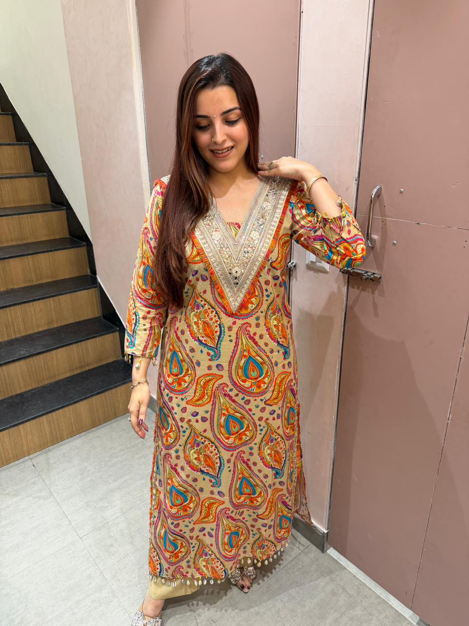 Yoke Embroidered Printed Kurta Set