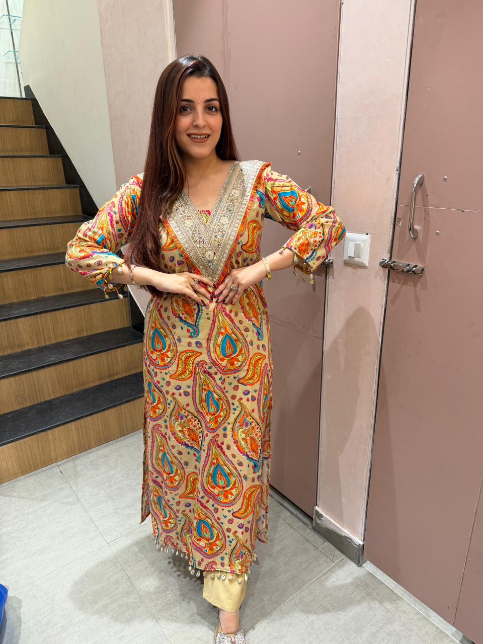 Yoke Embroidered Printed Kurta Set