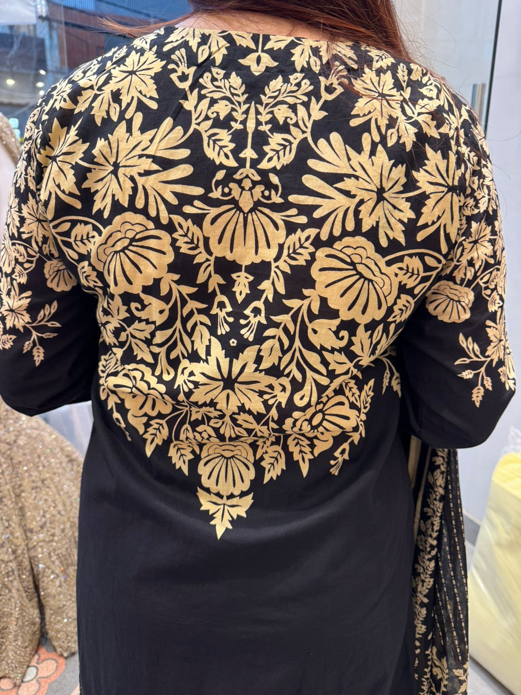 Gold Floral Printed Anarkali Suit Set