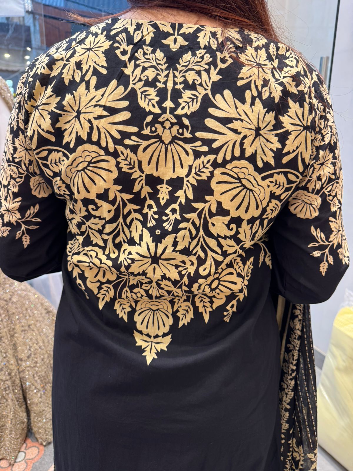 Gold Floral Printed Anarkali Suit Set
