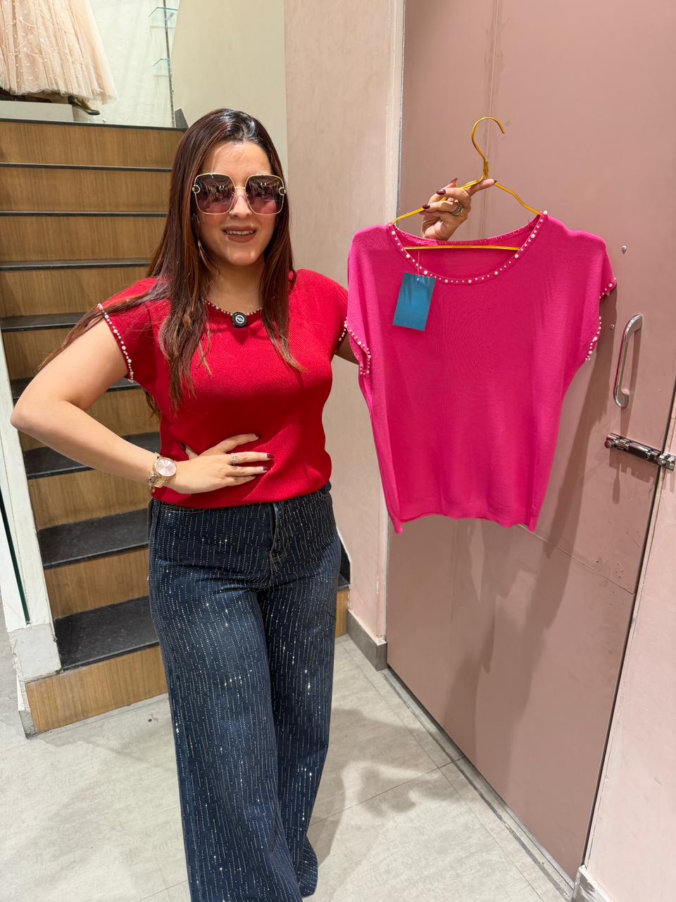 Nina Top & Denim Glam Pants Combo