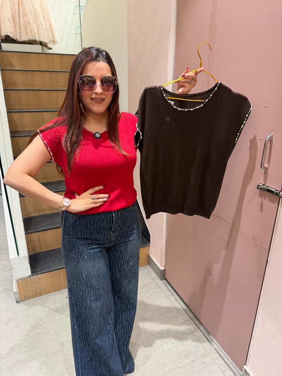 Nina Top & Denim Glam Pants Combo