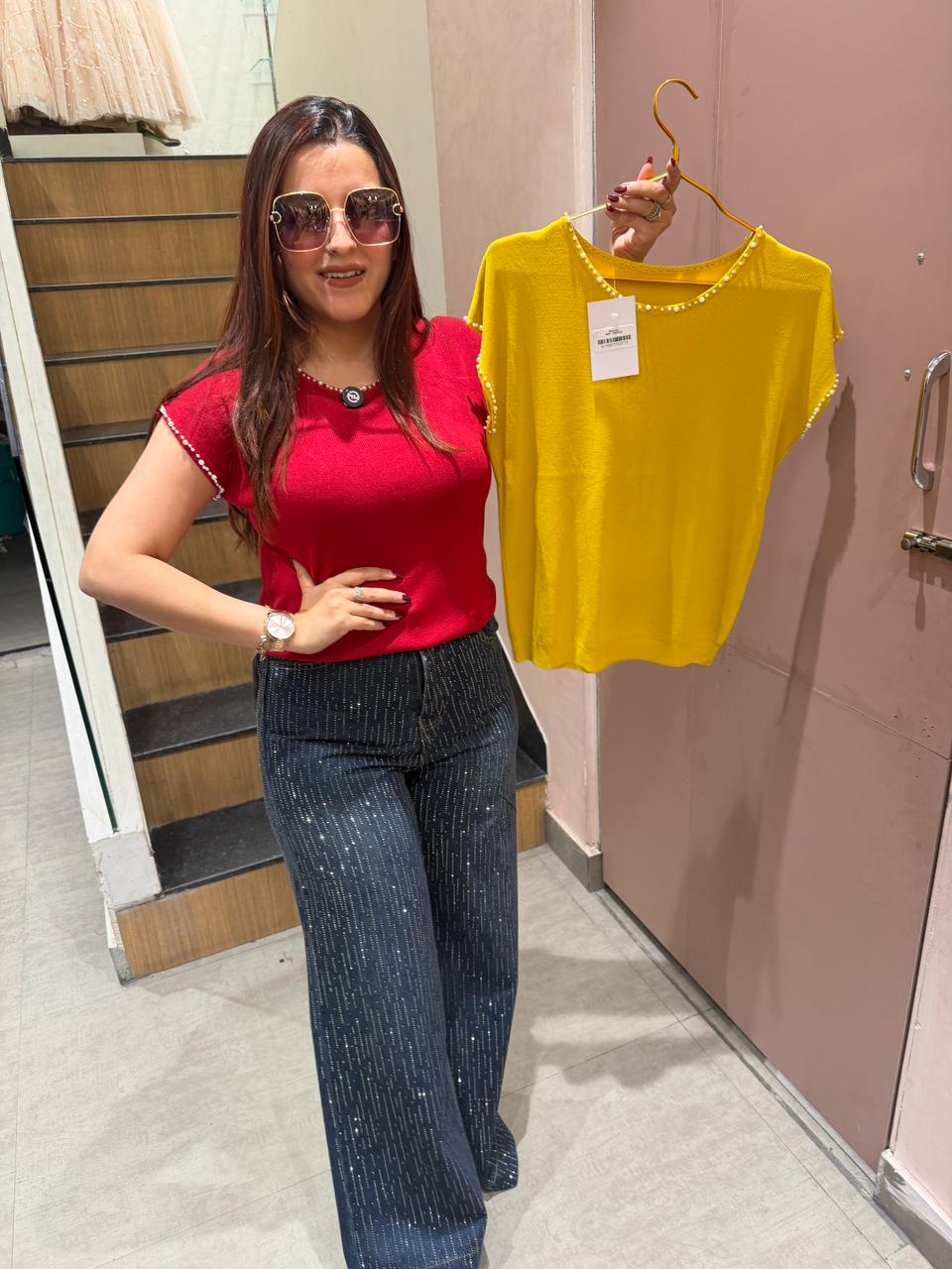 Nina Top & Denim Glam Pants Combo