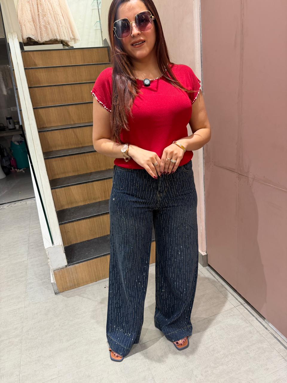 Nina Top & Denim Glam Pants Combo
