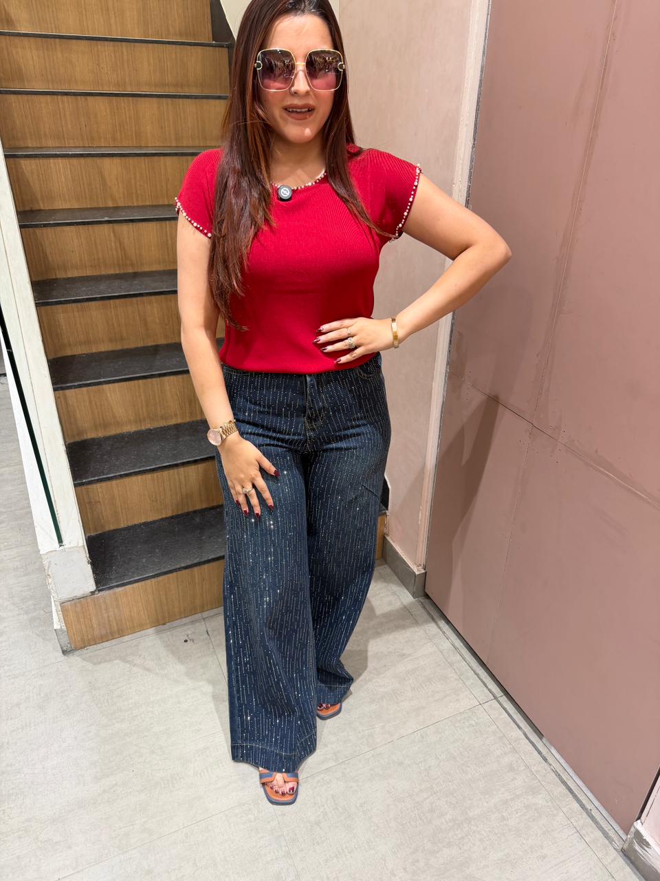 Nina Top & Denim Glam Pants Combo
