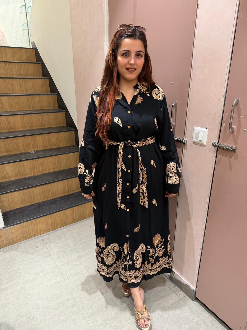 Mazo Paisley Print Belted Shirt Dress