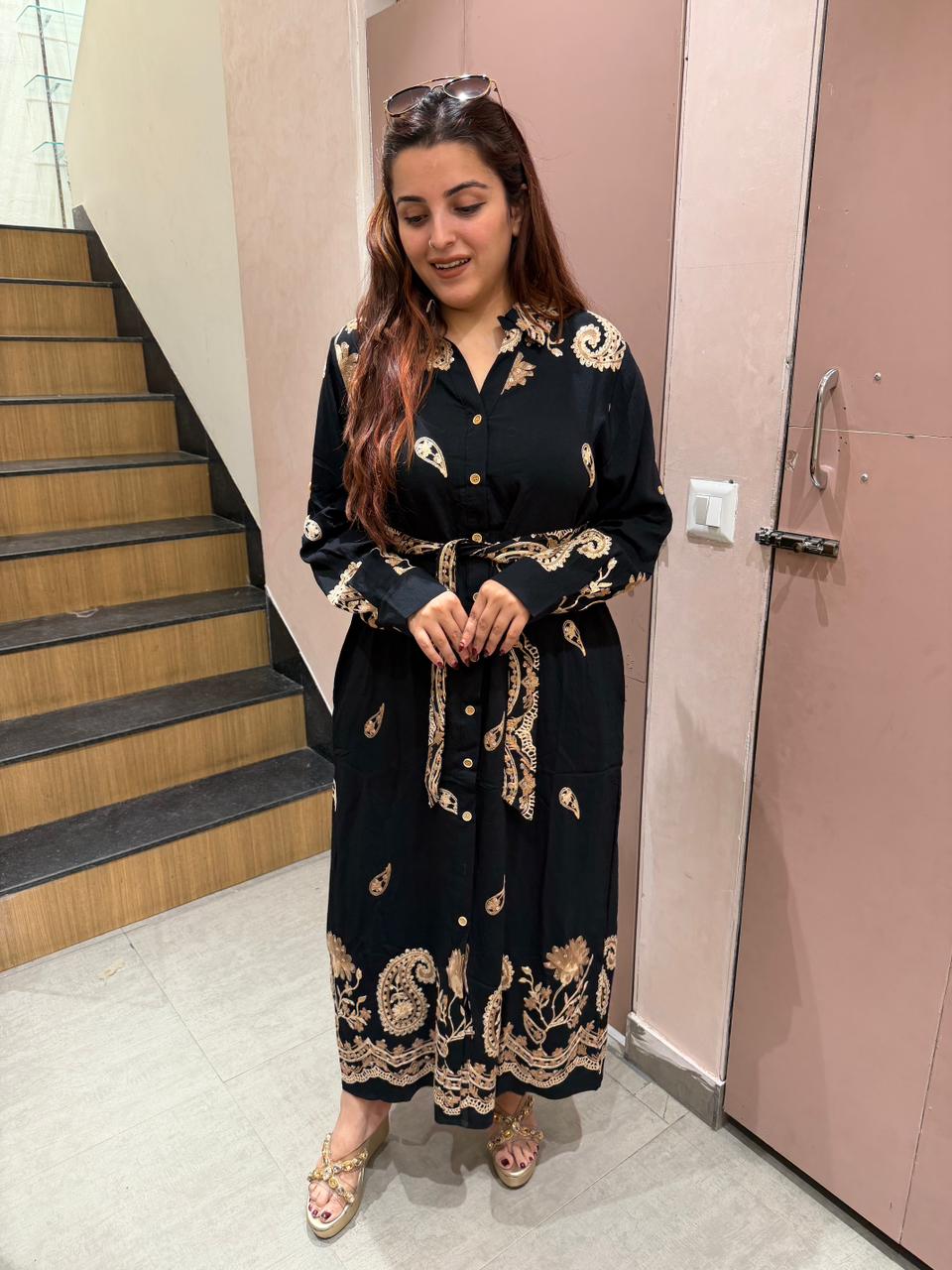 Mazo Paisley Print Belted Shirt Dress