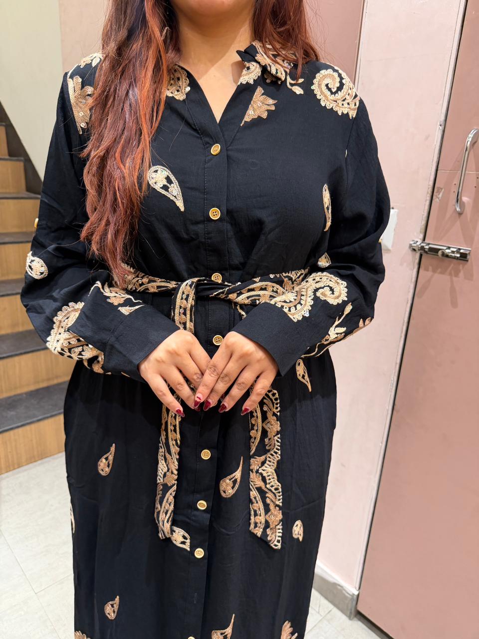 Mazo Paisley Print Belted Shirt Dress