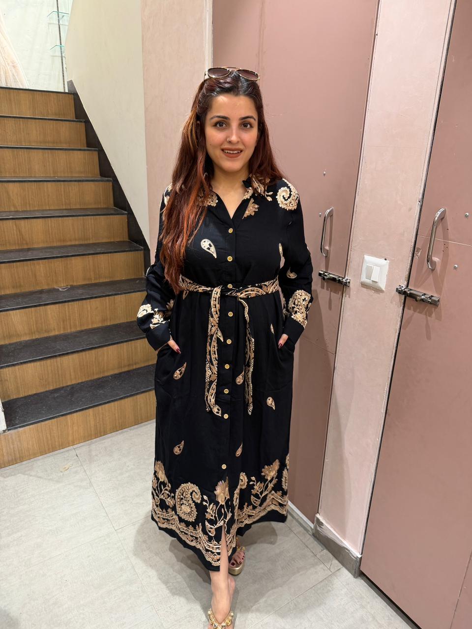 Mazo Paisley Print Belted Shirt Dress