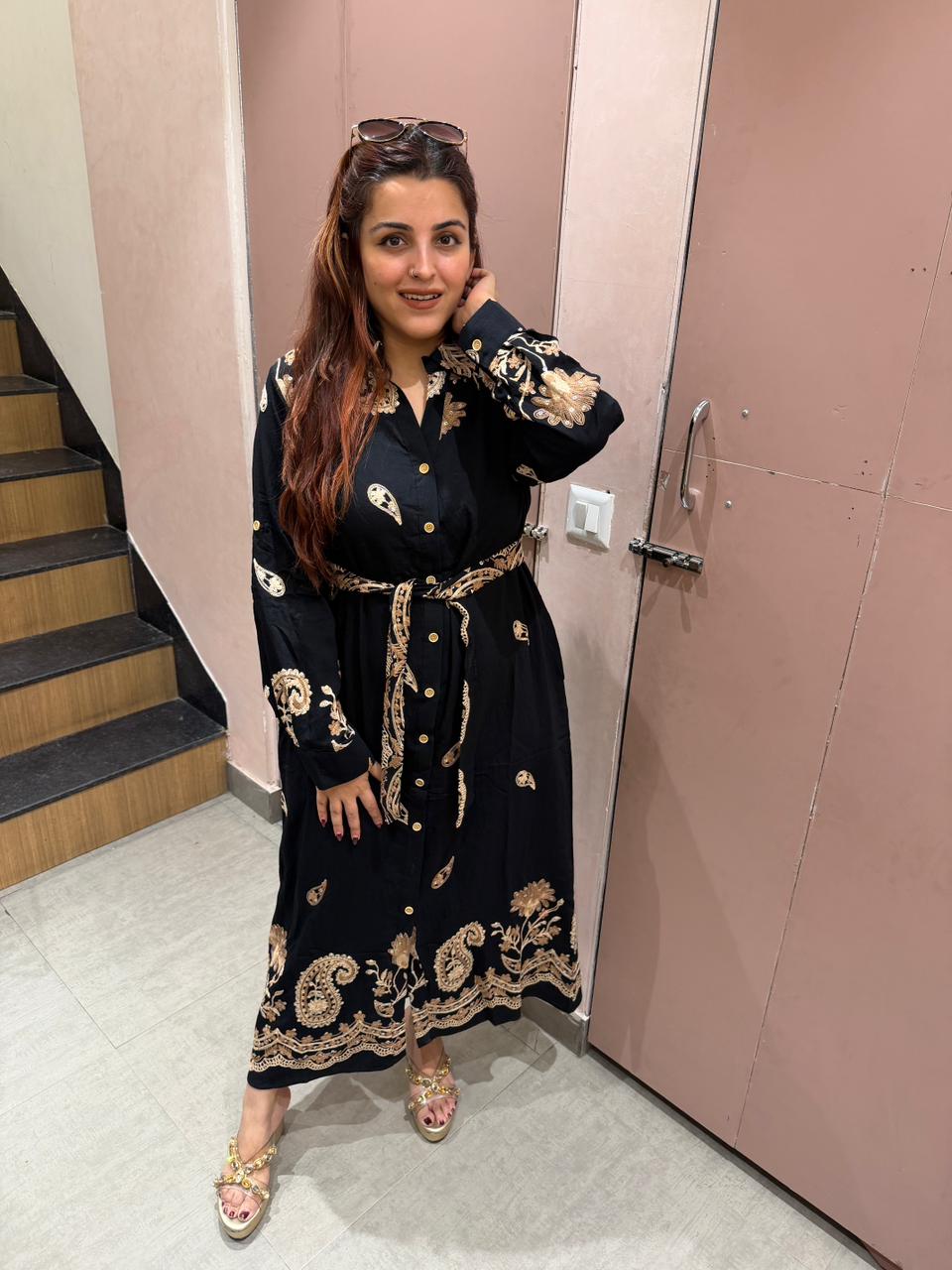 Mazo Paisley Print Belted Shirt Dress