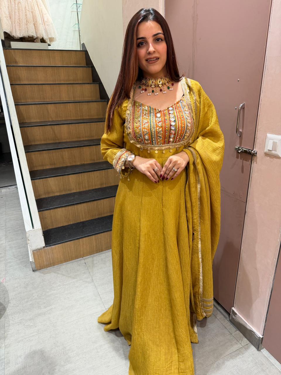 Sunheri embroidery Anarkali Set