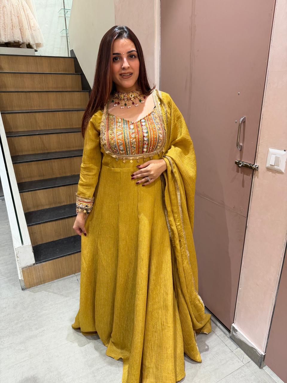 Sunheri embroidery Anarkali Set
