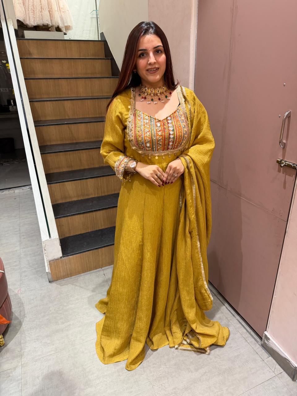 Sunheri embroidery Anarkali Set