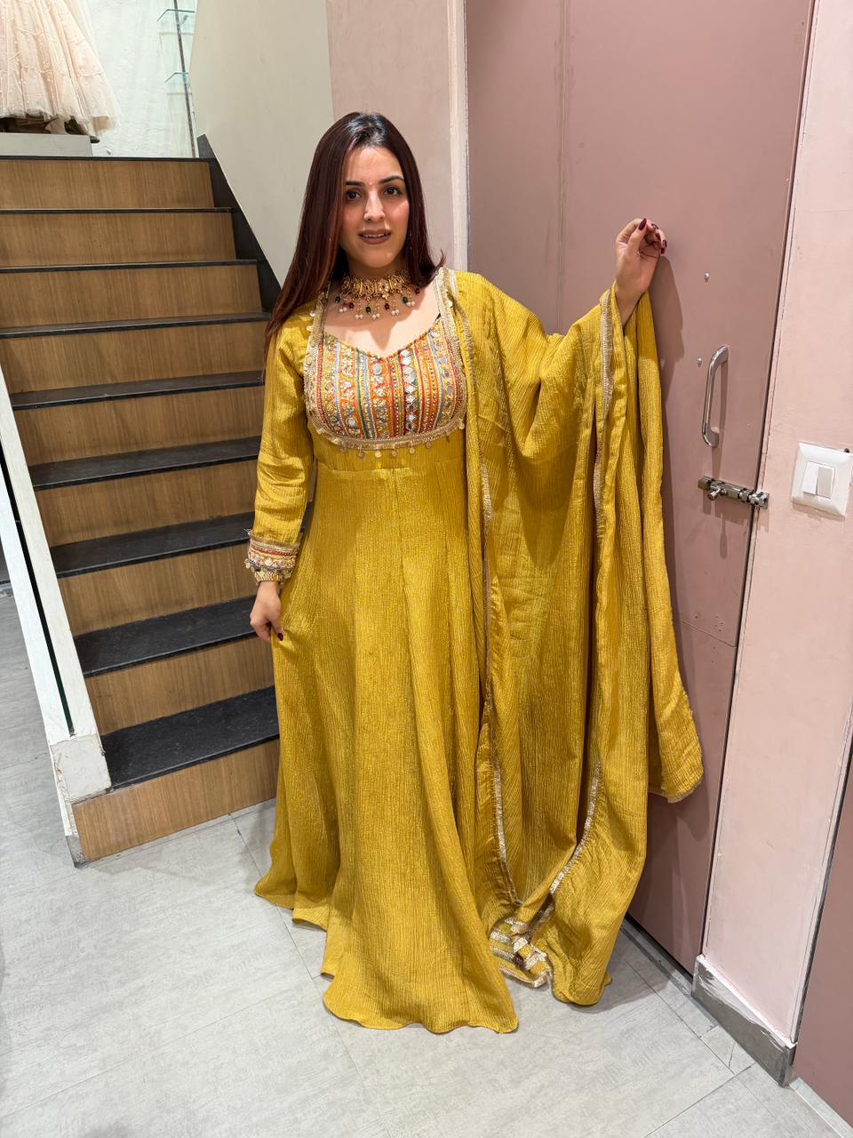 Sunheri embroidery Anarkali Set
