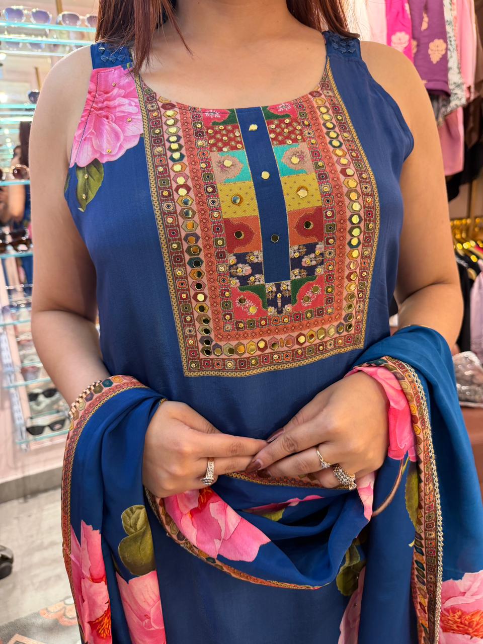 Royal Indigo Floral Suit Set