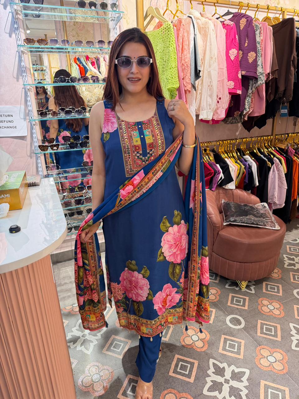 Royal Indigo Floral Suit Set