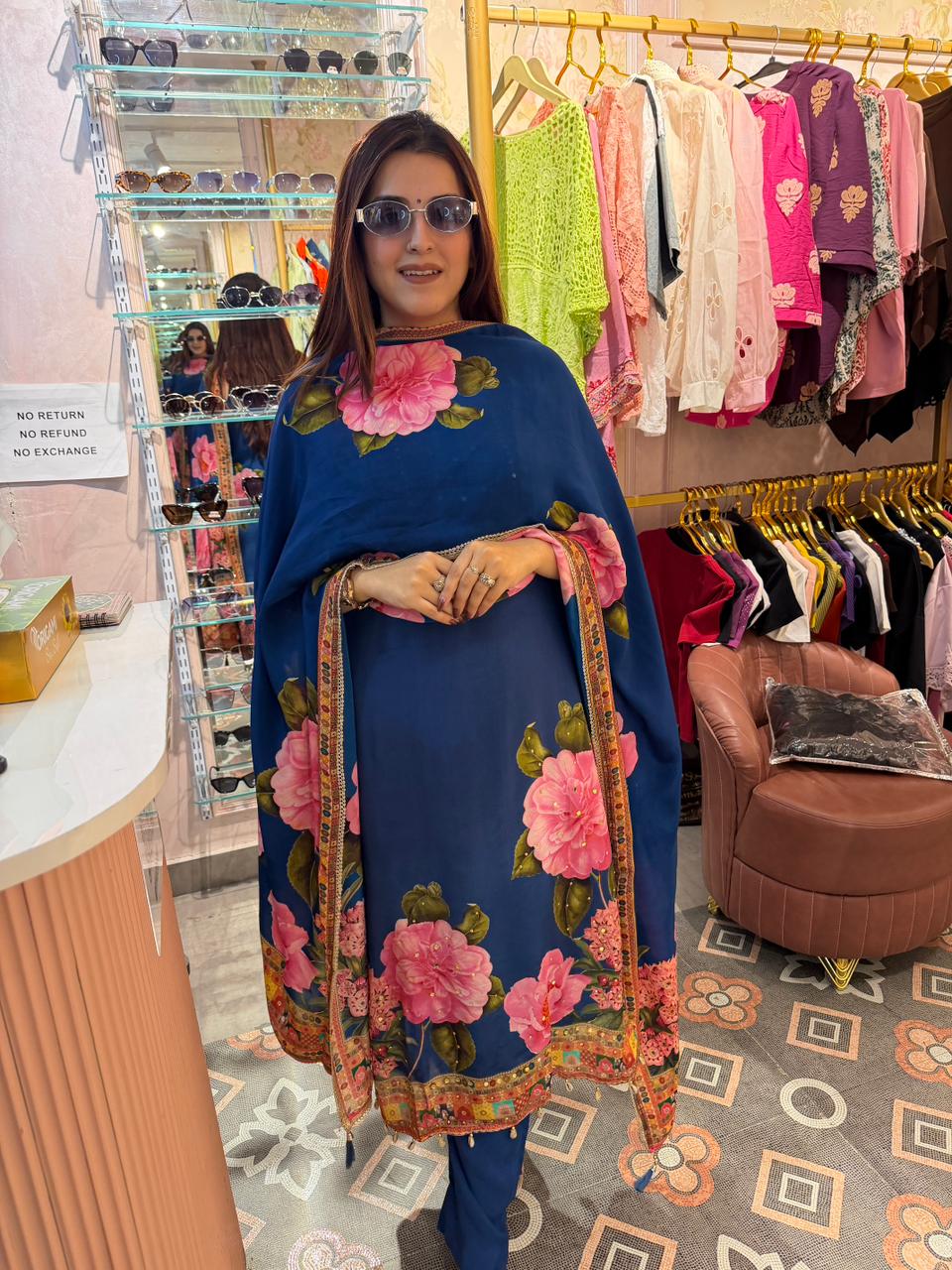 Royal Indigo Floral Suit Set