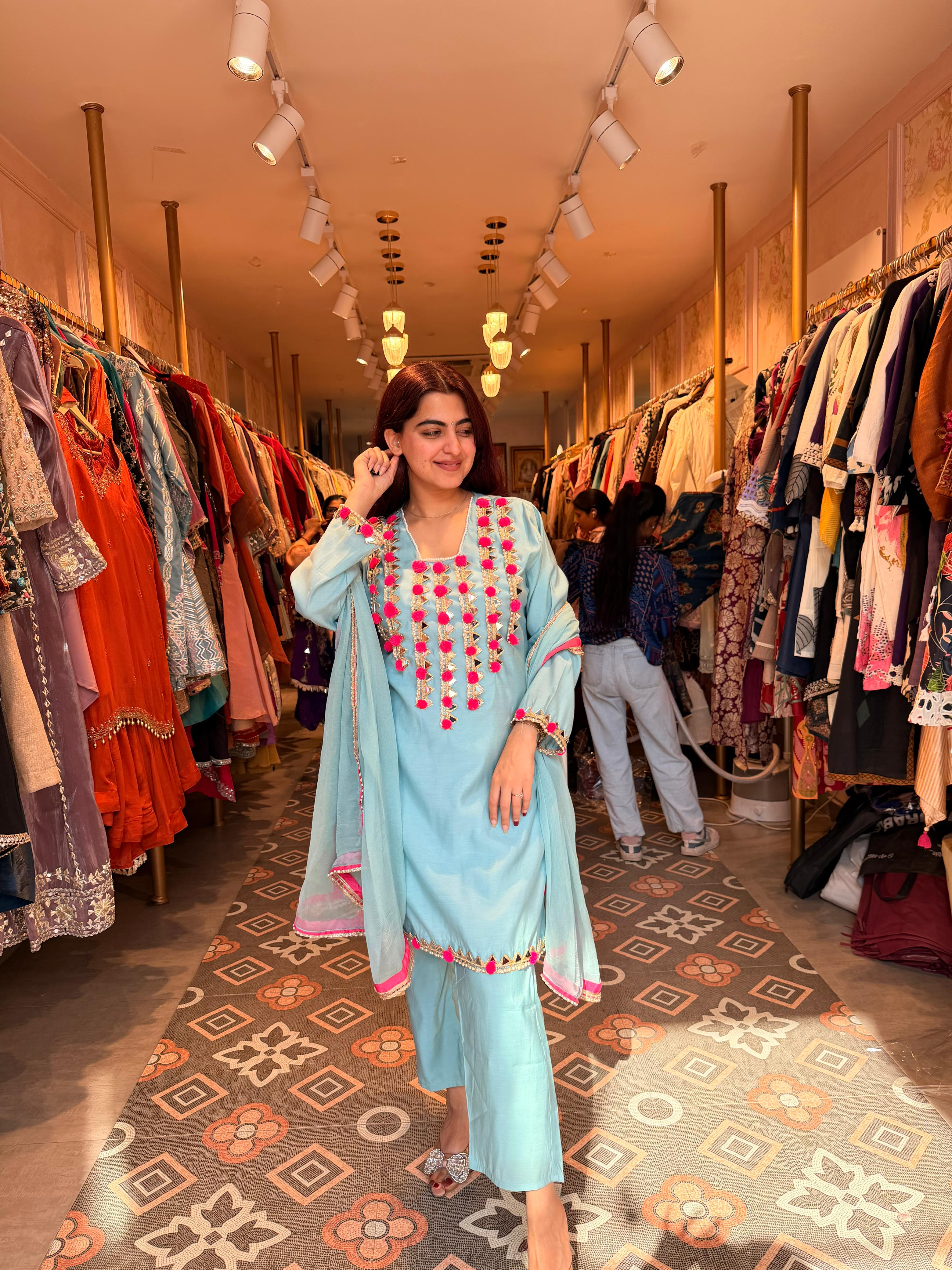 Mirror & Pom-Pom Kurta Set