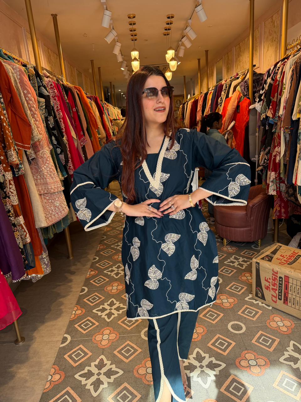 Leaf Embroidered cord Set