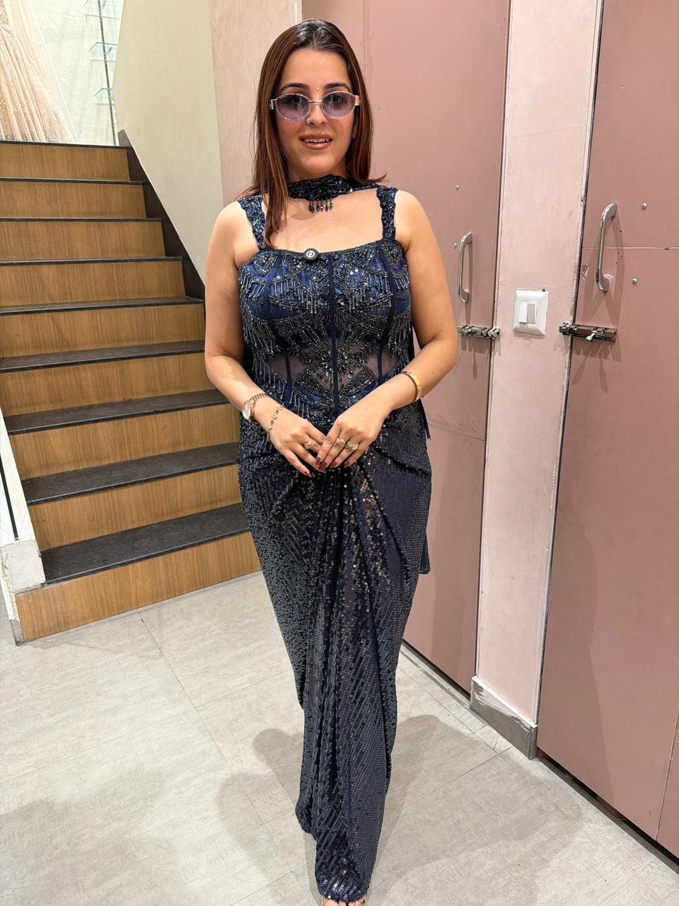 Genny Sequin Draped Saree