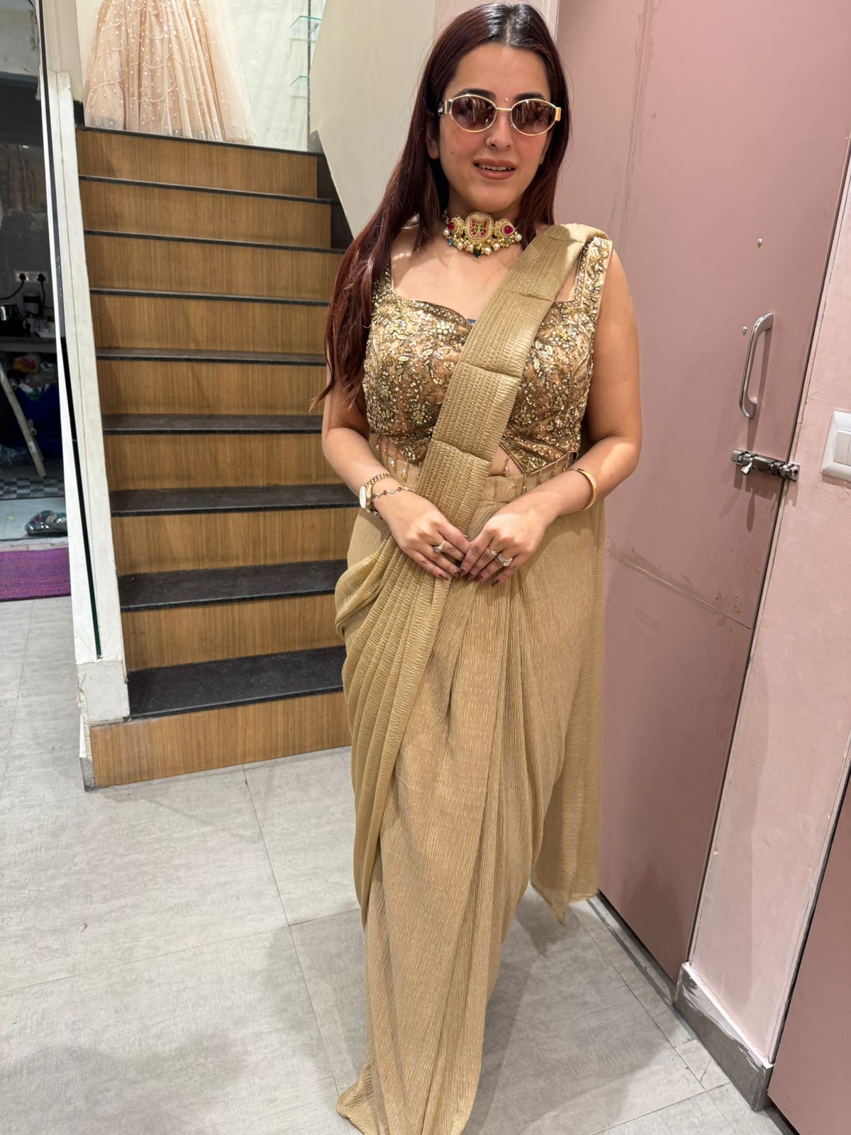 Mona Embellished Draped Saree Set