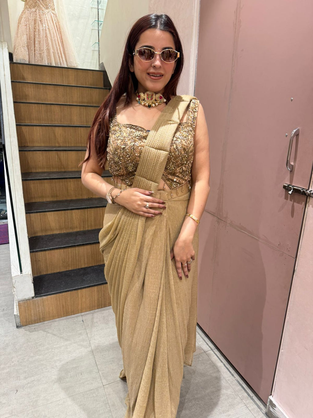 Mona Embellished Draped Saree Set