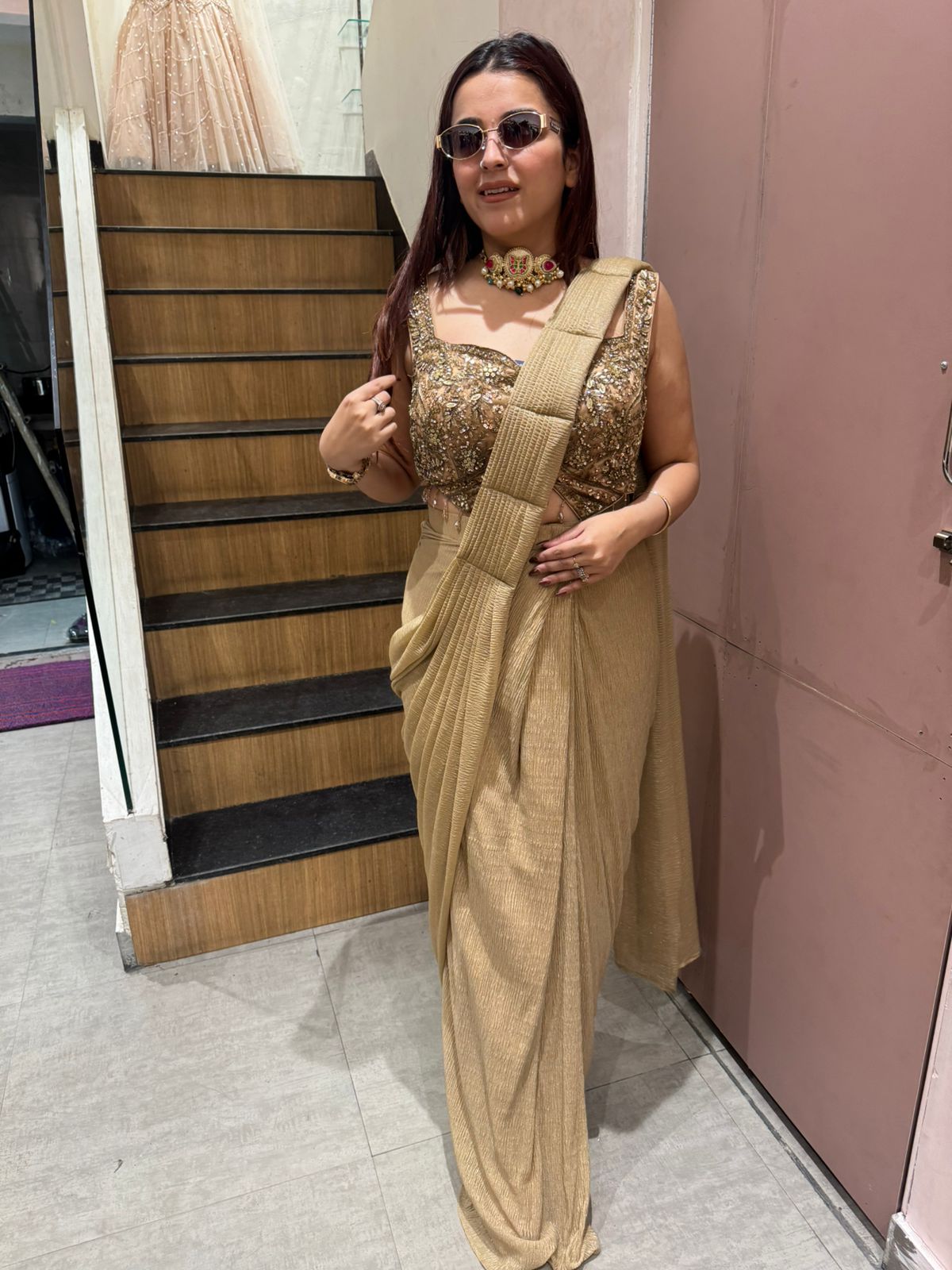 Mona Embellished Draped Saree Set